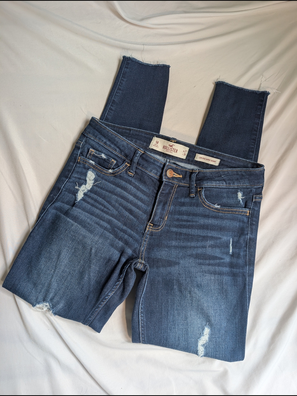 Hollister Women's Dark Indigo Low-Rise Distressed Skinny Jeans